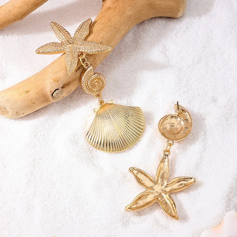 Boucles d'Oreilles Coquillage Pendantes Dépareillées