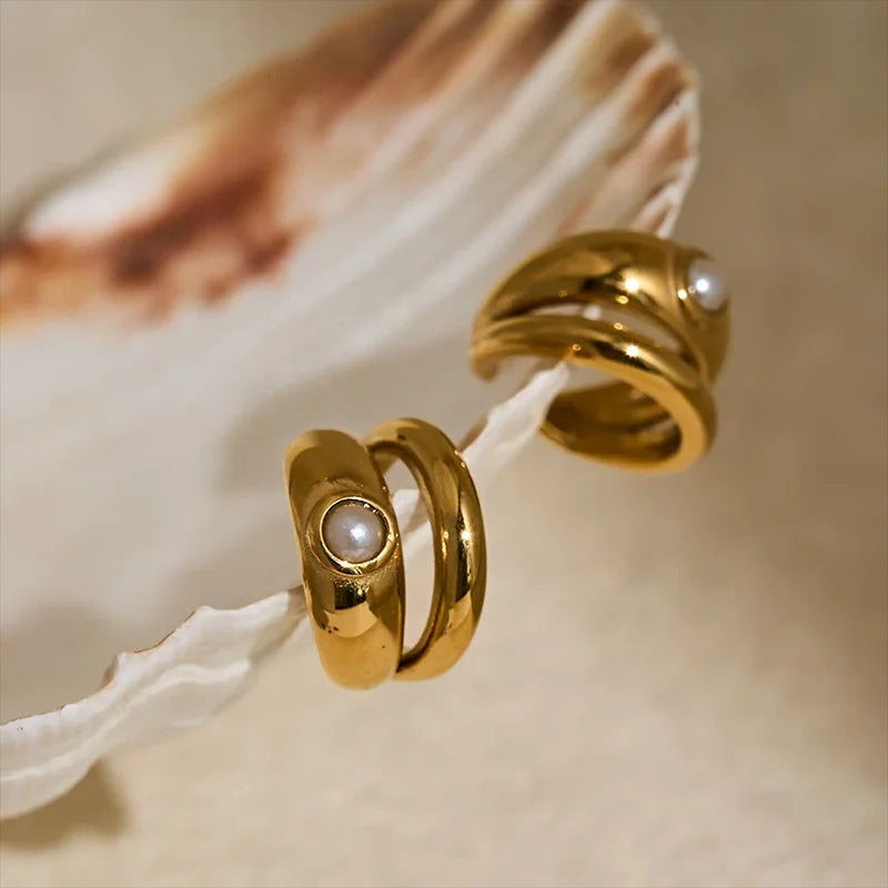 Ear cuff Acier Inoxydable Et Perle