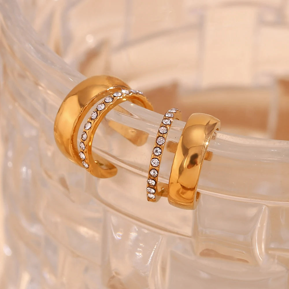Ear cuff Double Avec Strass En Acier Inoxydable