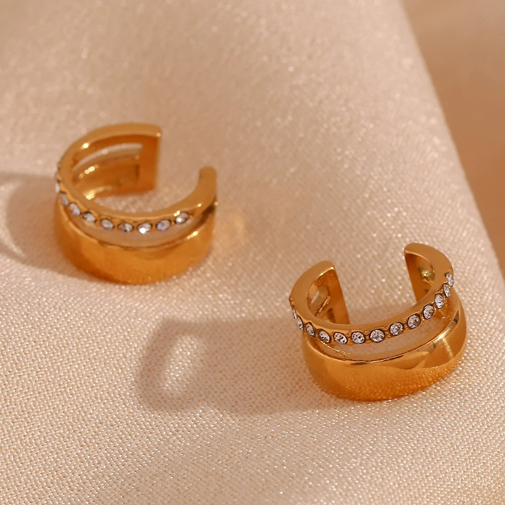 Ear cuff Double Avec Strass En Acier Inoxydable