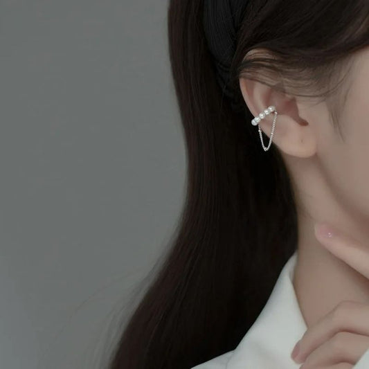 Earcuff Perles Et Chaînes Élégantes - Argent