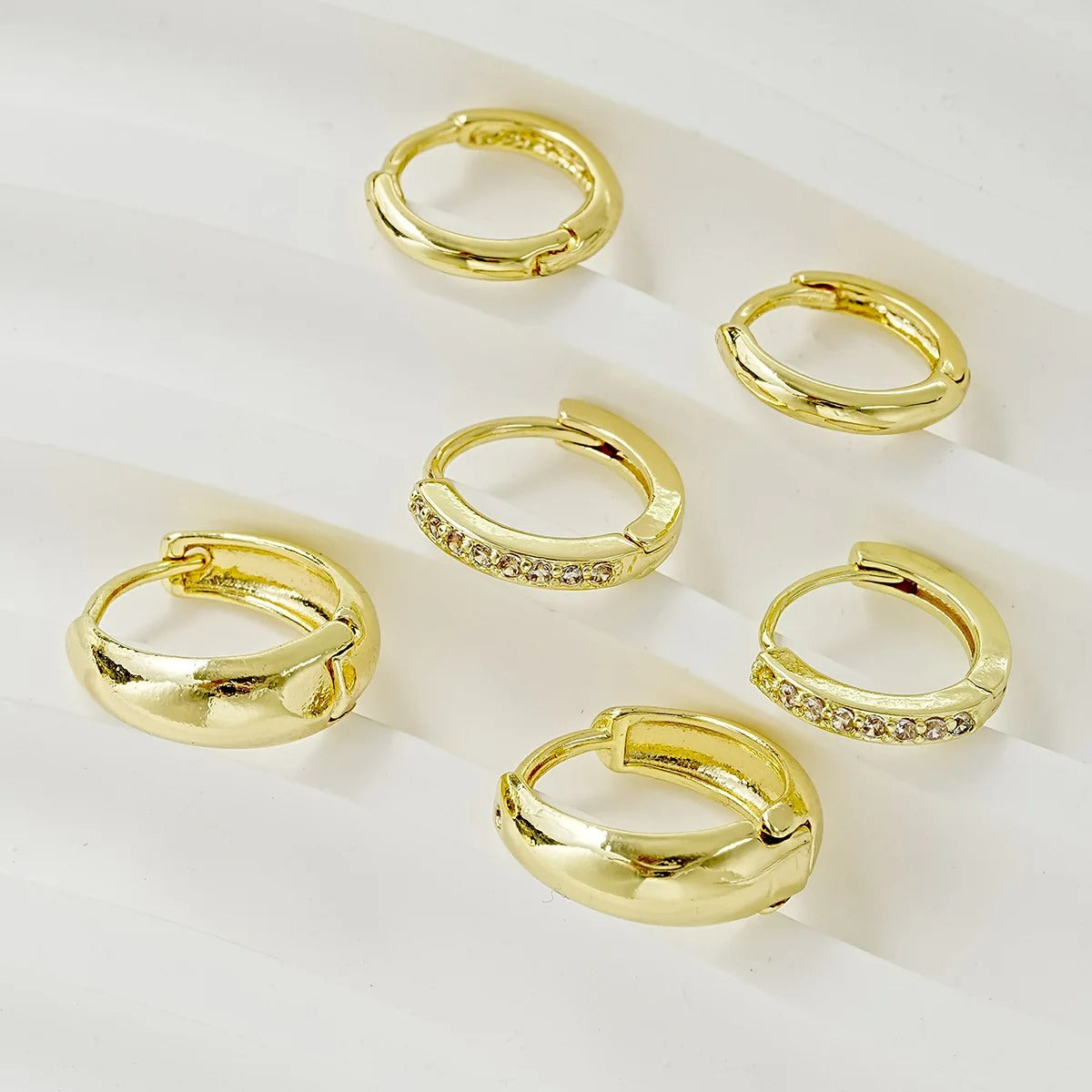 Lot 3 Paires Boucles D'oreilles Créoles Dorées