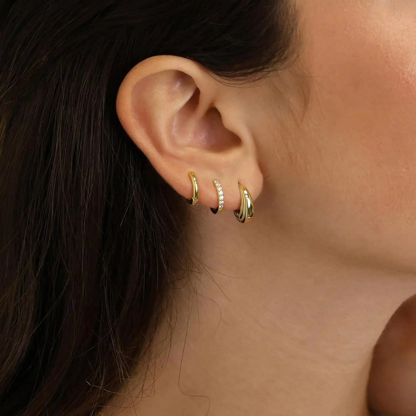 Lot 3 Paires Boucles D'oreilles Créoles Dorées