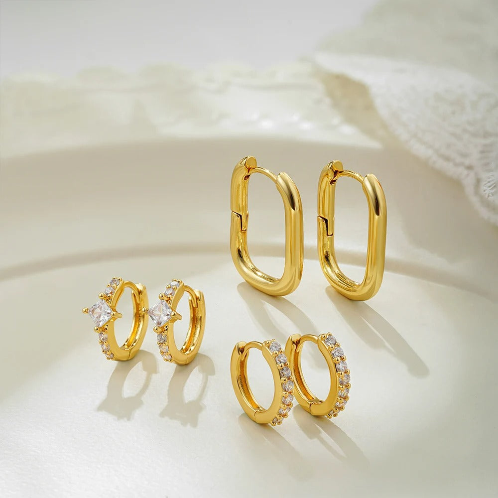 Lot 3 Paires Boucles D'oreilles Dorées Luxe