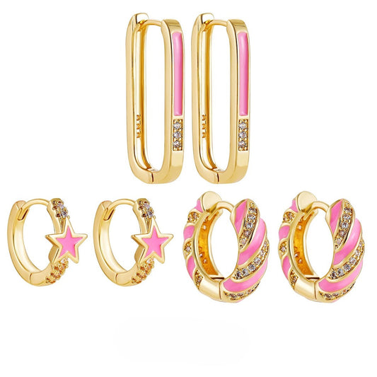 Lot 3 Paires Boucles D'oreilles Dorées et Roses