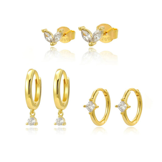 Lot 3 Paires Boucles D'oreilles Dorées