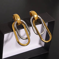 Boucle D’oreille Acier Inoxydable Pendante Bicolore