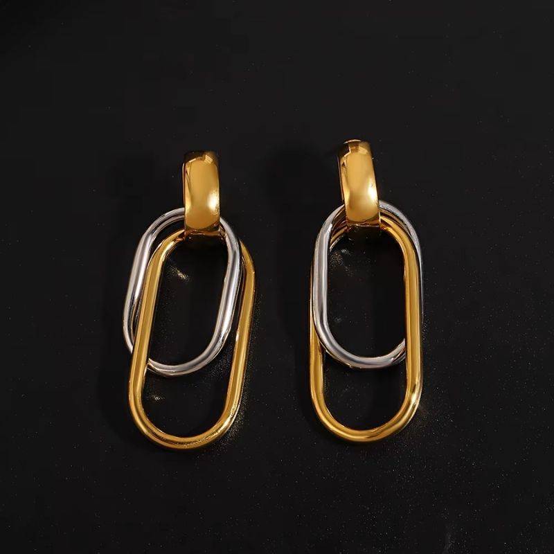 Boucle D’oreille Acier Inoxydable Pendante Bicolore