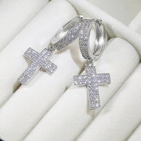 Boucle d'Oreille Croix Homme Argentée Pendante