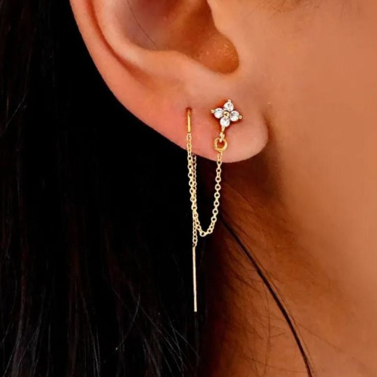 Boucle d'Oreille Chaine 2 Trous Cartilage