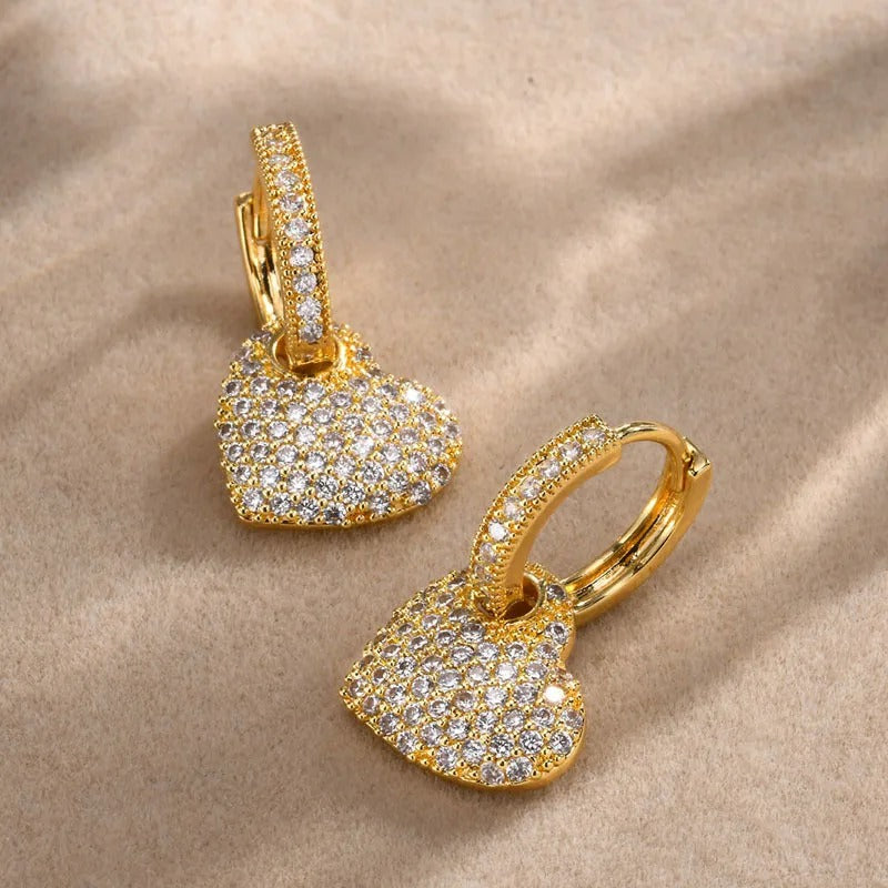 Boucle D'Oreille Cœur Pavée De Zircons