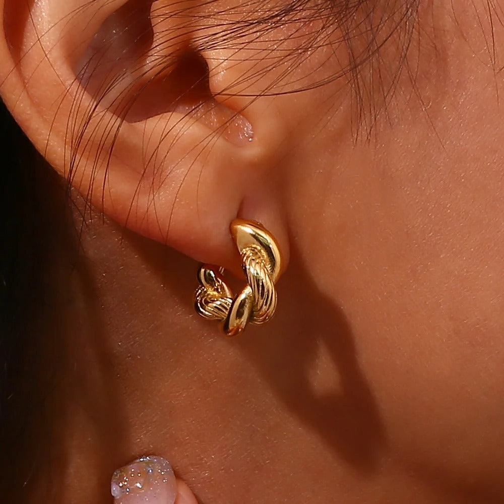Boucle d'Oreille Femme Acier Inoxydable Epaisse Torsadée sur l'oreille d'une femme Image