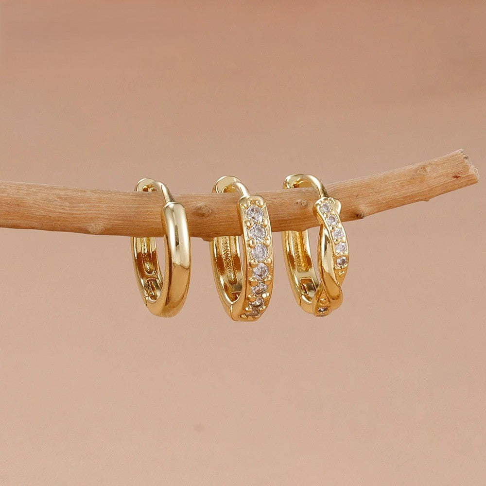 Boucle D’oreille Femme 3 Trous – Doré Éclatant