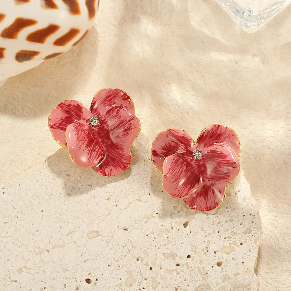 Boucle D’oreille Fleur Relief Rosé
