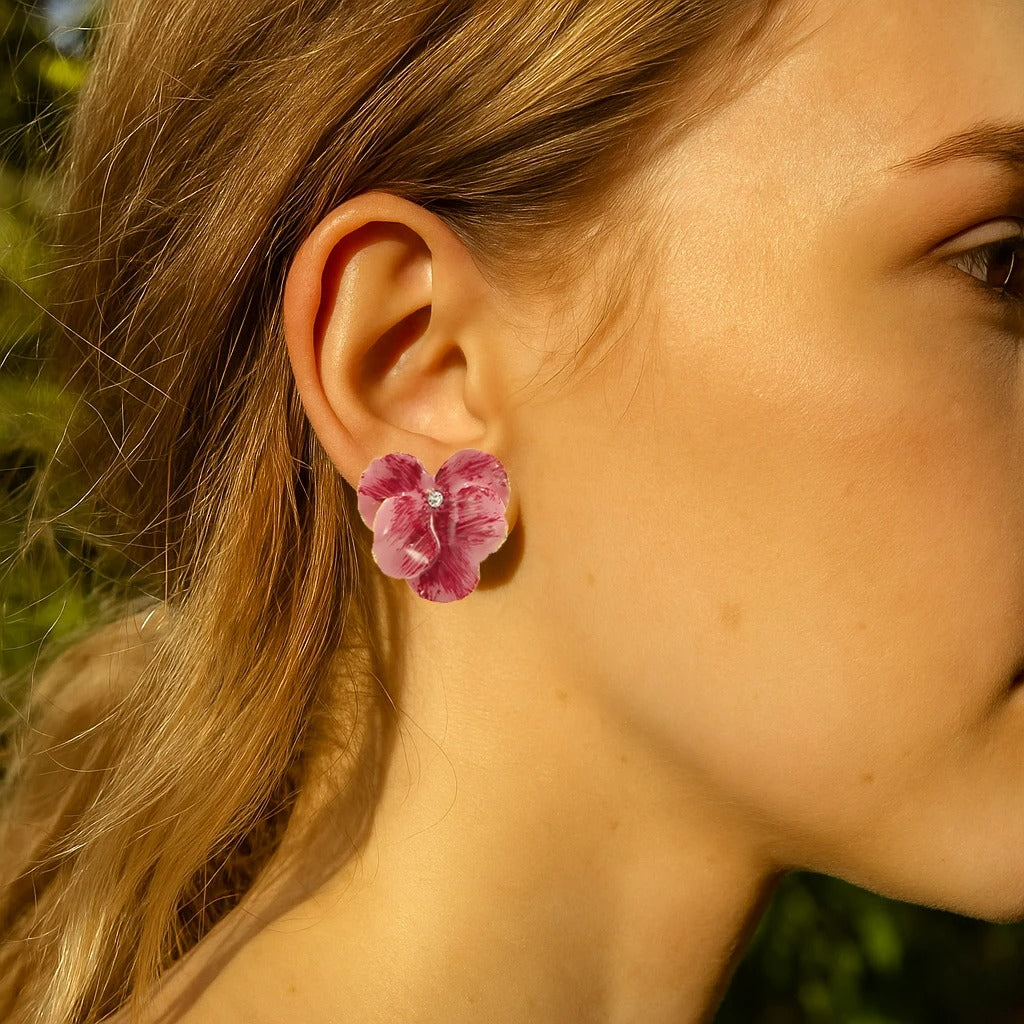 Boucle D’oreille Fleur Relief Rosé