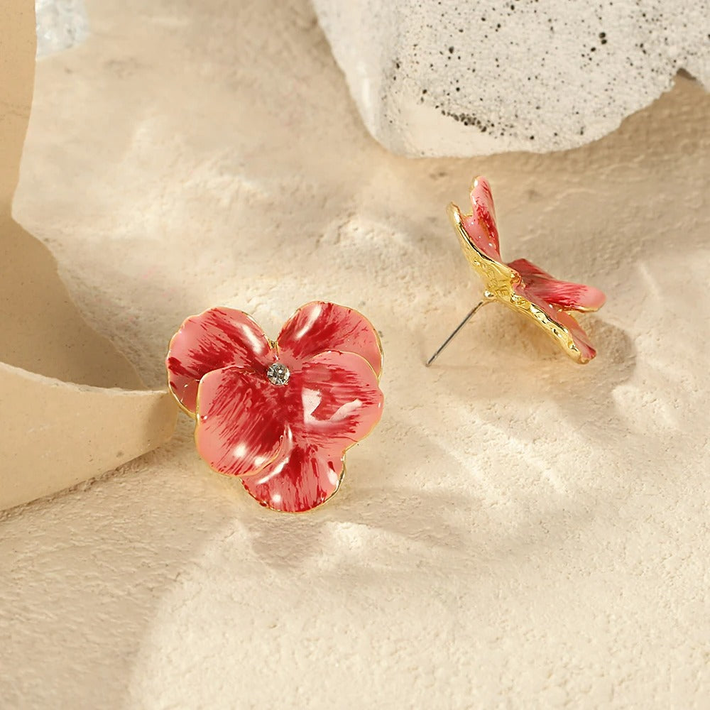 Boucle D’oreille Fleur Relief Rosé