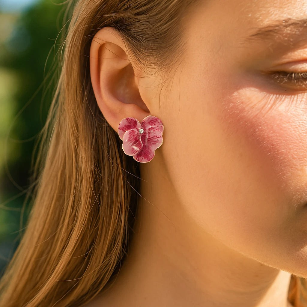Boucle D’oreille Fleur Relief Rosé