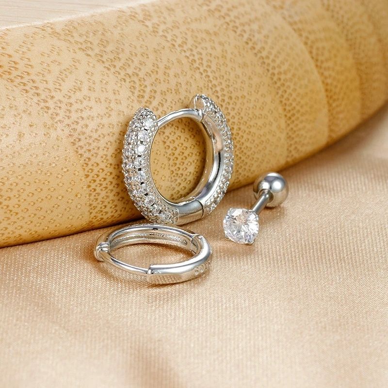 Boucle D’oreille 3 Trous – Acier Inoxydable Argenté Brillant Image