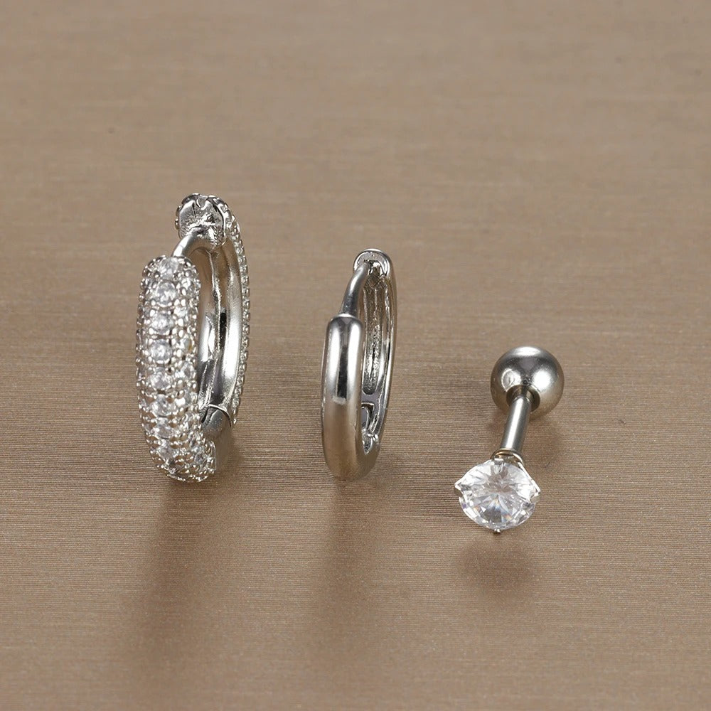 Boucle D’oreille 3 Trous – Acier Inoxydable Argenté Brillant Image
