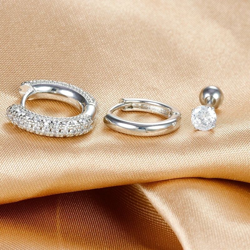 Boucle D’oreille 3 Trous – Acier Inoxydable Argenté Brillant