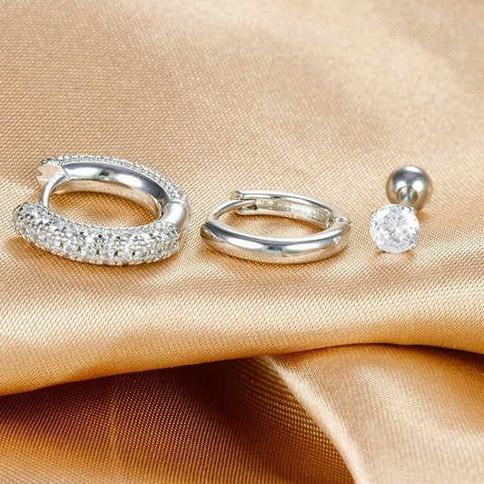 Boucle D’oreille 3 Trous – Acier Inoxydable Argenté Brillant