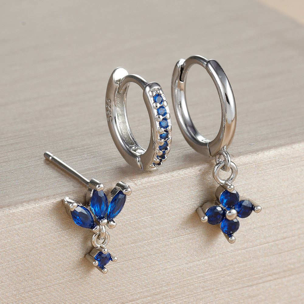 Boucle D'Oreille 3 Trous Acier Inoxydable Bleu Intense