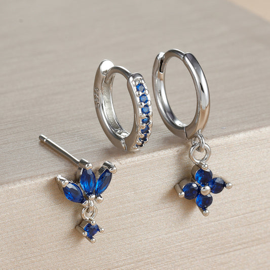 Boucle D'Oreille 3 Trous Acier Inoxydable Bleu Intense