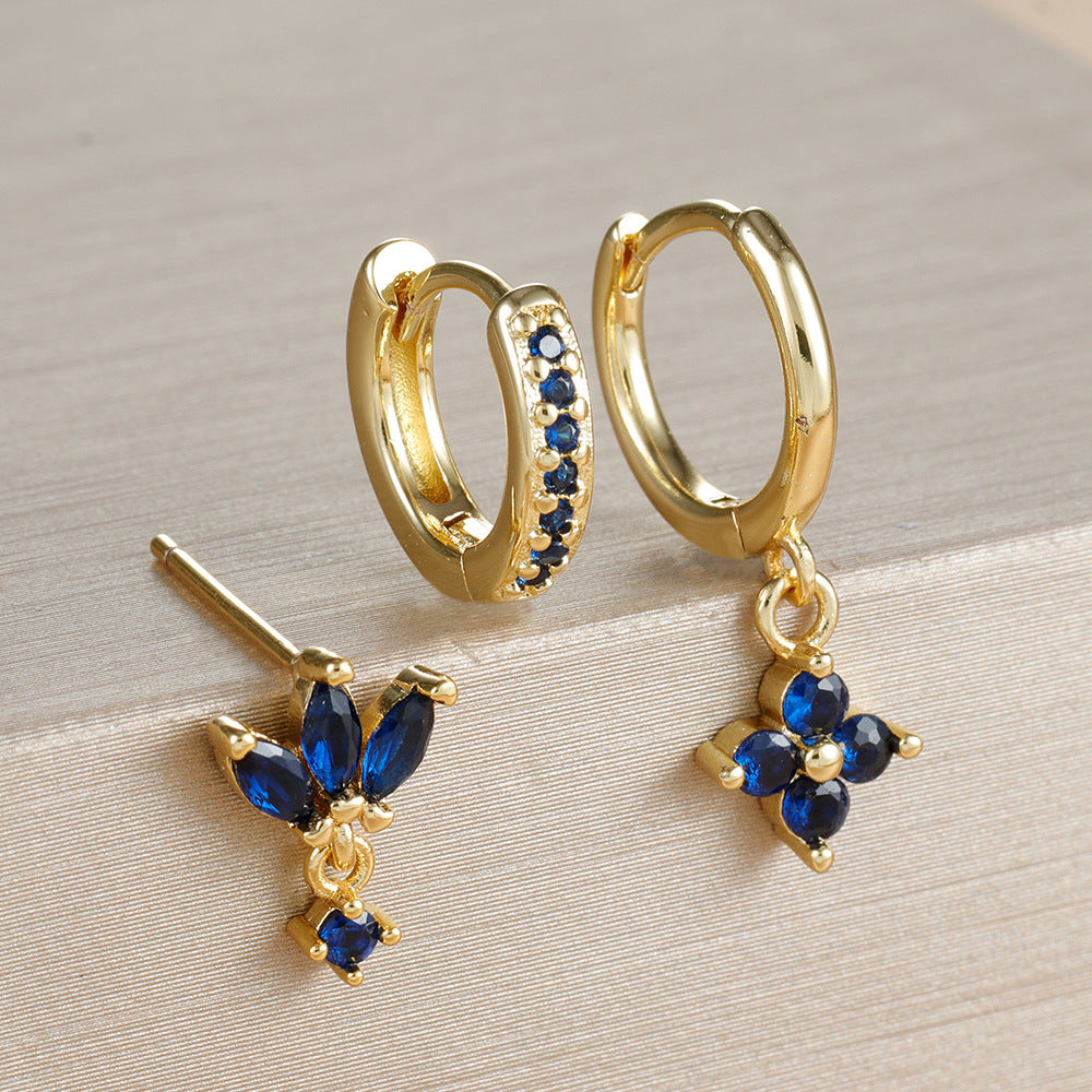 Boucle D'Oreille 3 Trous Acier Inoxydable Bleu Intense