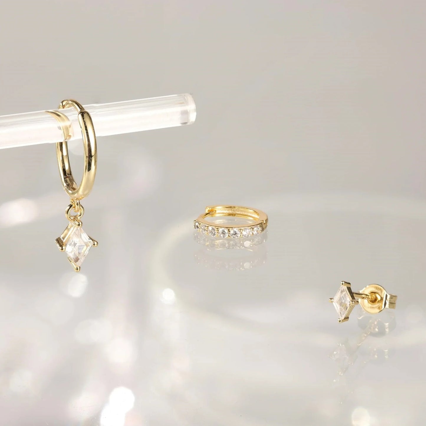 Boucle D'oreille 3 Trous Acier Inoxydable Luxe
