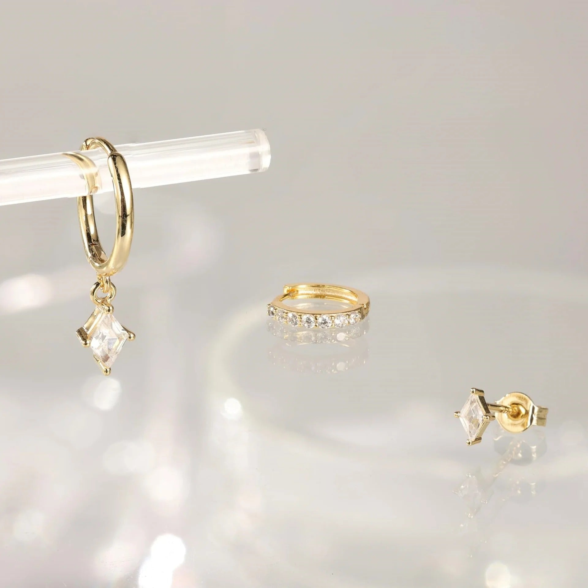 Boucle D'oreille 3 Trous Acier Inoxydable Luxe