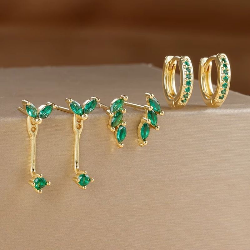 Boucle D’oreille 3 Trous Acier Inoxydable – Trio Doré Élégant