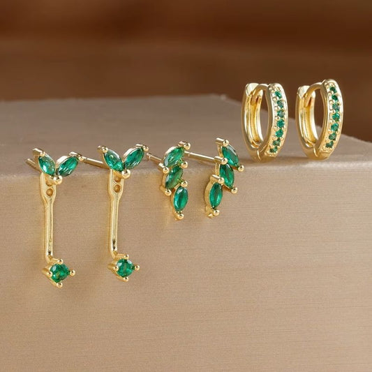 Boucle D’oreille 3 Trous Acier Inoxydable – Trio Doré Élégant