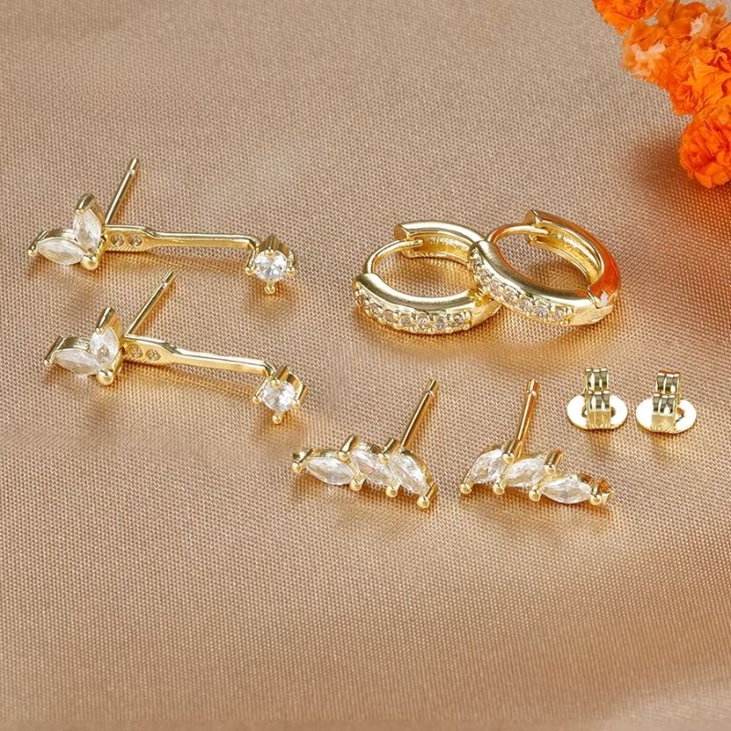 Boucle D’oreille 3 Trous Acier Inoxydable – Trio Doré Élégant