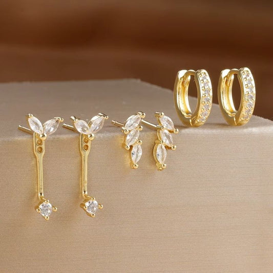 Boucle D’oreille 3 Trous Acier Inoxydable – Trio Doré Élégant