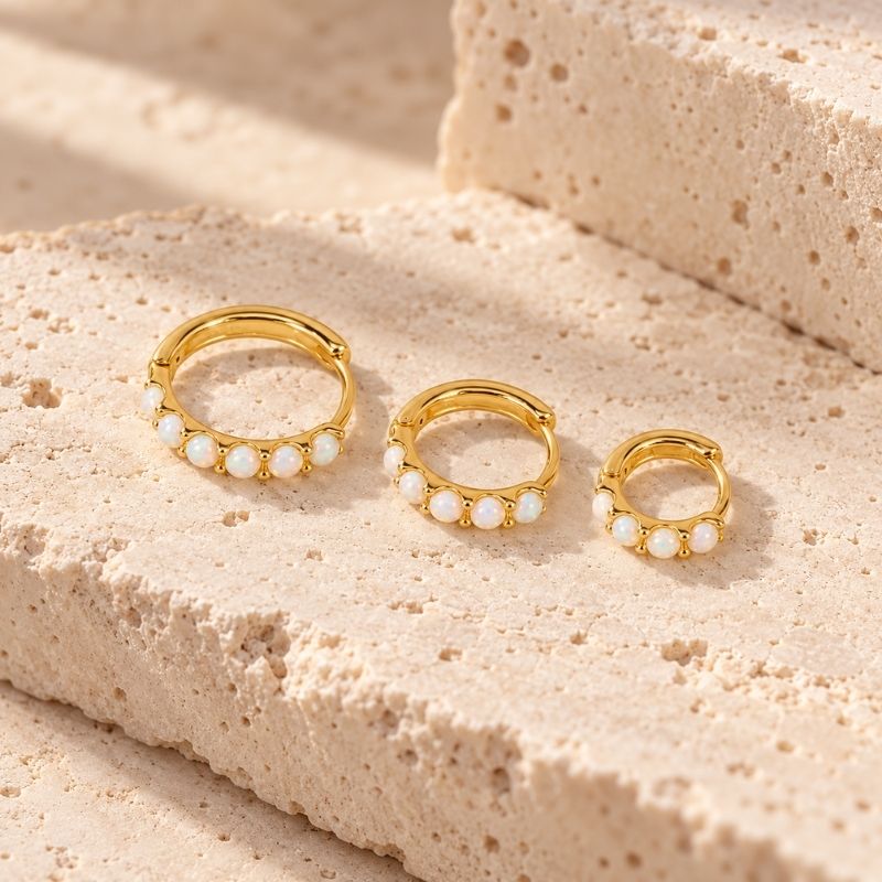 Boucle D'Oreille 3 Trous Anneaux Blancs Irisés
