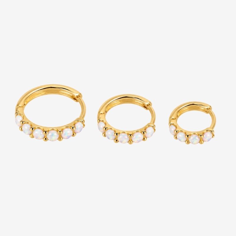 Boucle D'Oreille 3 Trous Anneaux Blancs Irisés