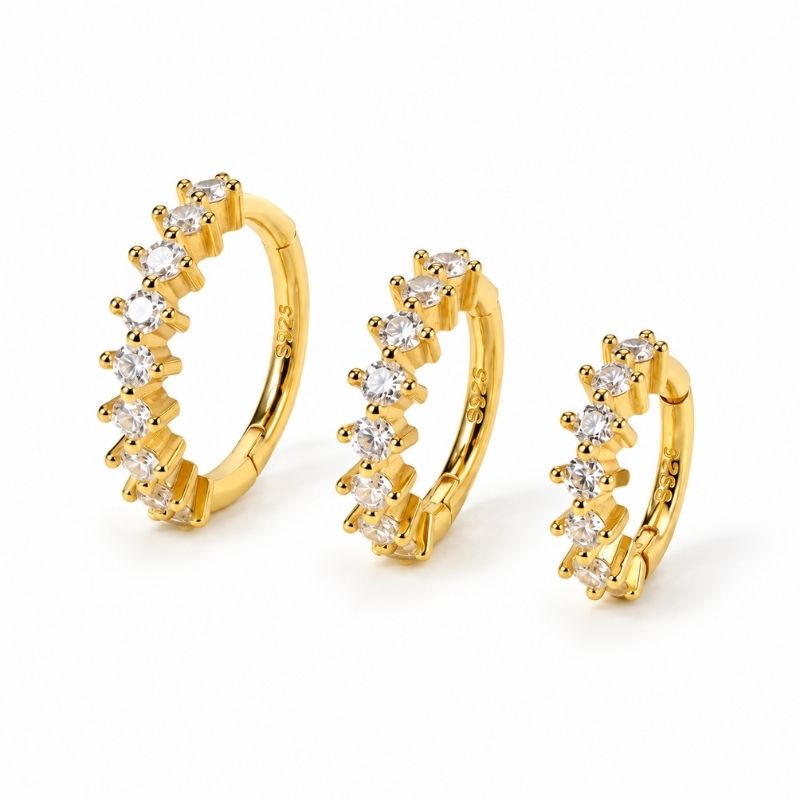 Boucle d'Oreille 3 Trous Anneaux Sertis En Dégradé