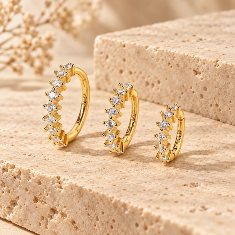Boucle d'Oreille 3 Trous Anneaux Sertis En Dégradé