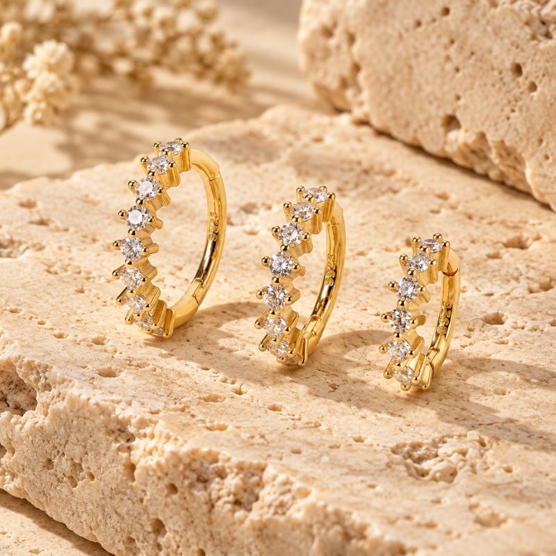 Boucle d'Oreille 3 Trous Anneaux Sertis En Dégradé