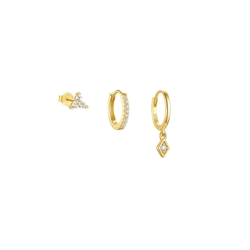 Boucle D'Oreille 3 Trous Argent Délicat Et Doré
