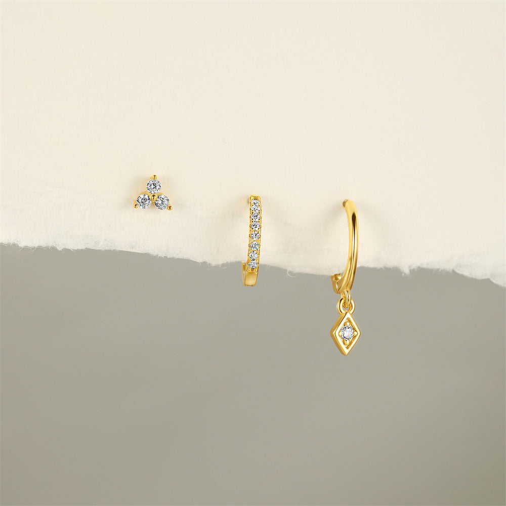 Boucle D'Oreille 3 Trous Argent Délicat Et Doré Image