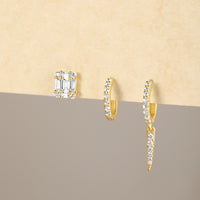 Boucle D'Oreille 3 Trous Argent Doré Étincelant