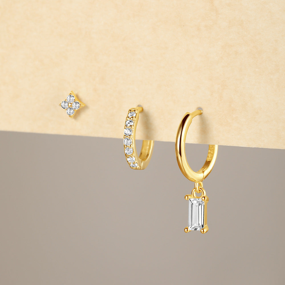 Boucle D'Oreille 3 Trous Argent Doré Intemporel