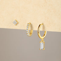 Boucle D'Oreille 3 Trous Argent Doré Intemporel