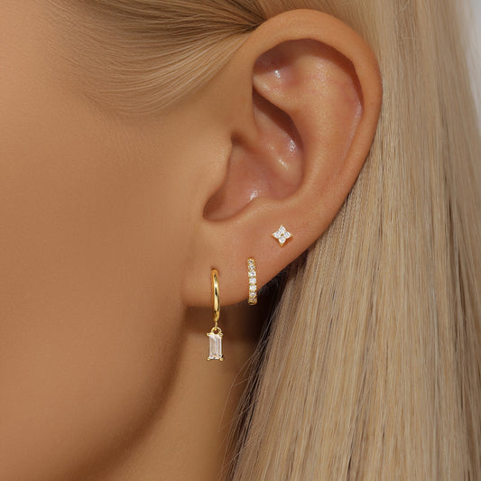 Boucle D'Oreille 3 Trous Argent Doré Intemporel
