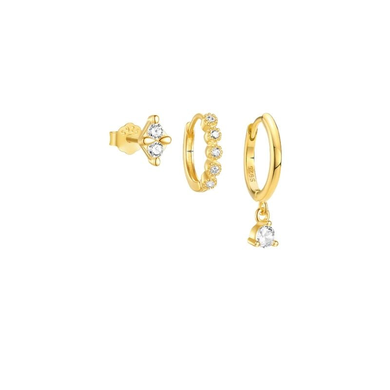 Boucle D'Oreille 3 Trous Argent Doré Pépite Chic