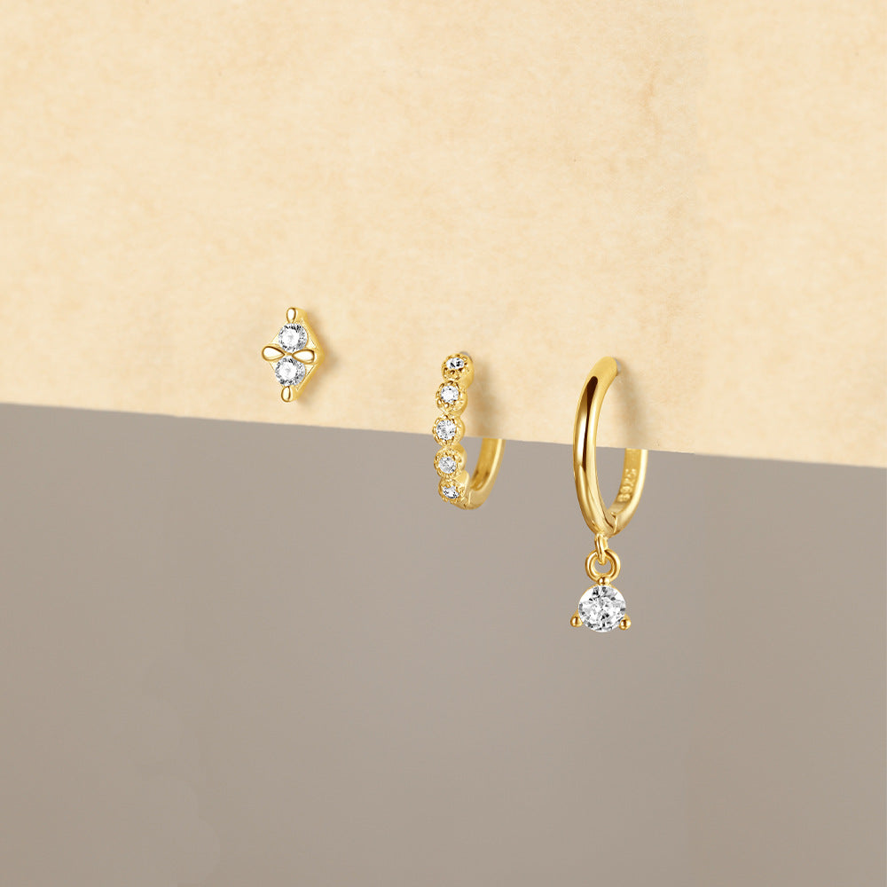 Boucle D'Oreille 3 Trous Argent Doré Pépite Chic