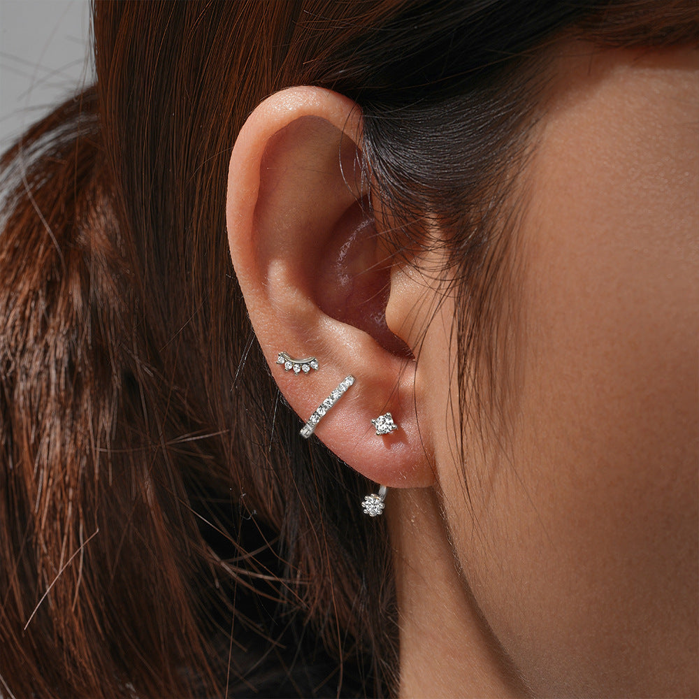 Boucle D'Oreille 3 Trous Argent Éclat Pur Et Fin