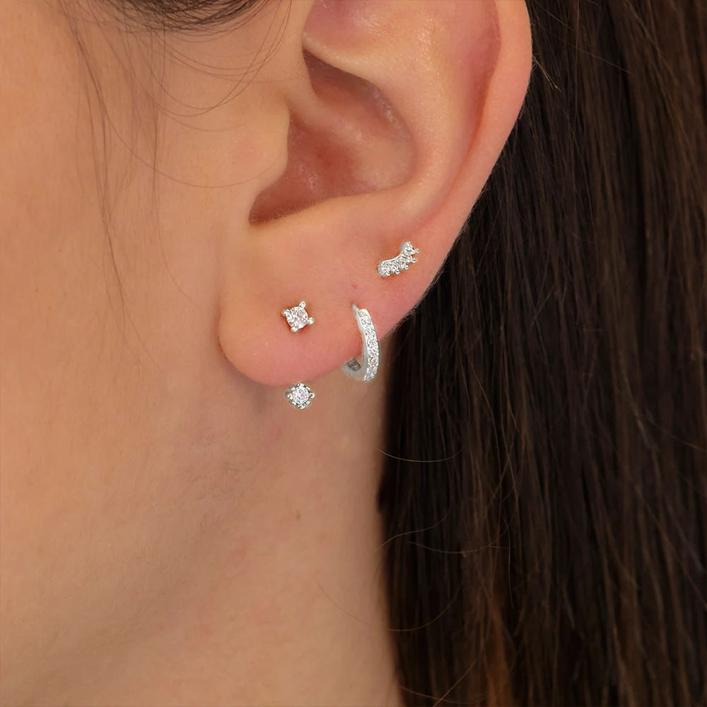 Boucle D'Oreille 3 Trous Argent Éclat Pur Et Fin