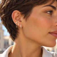 Boucle D'Oreille 3 Trous Astre Fleur Et Chaînette